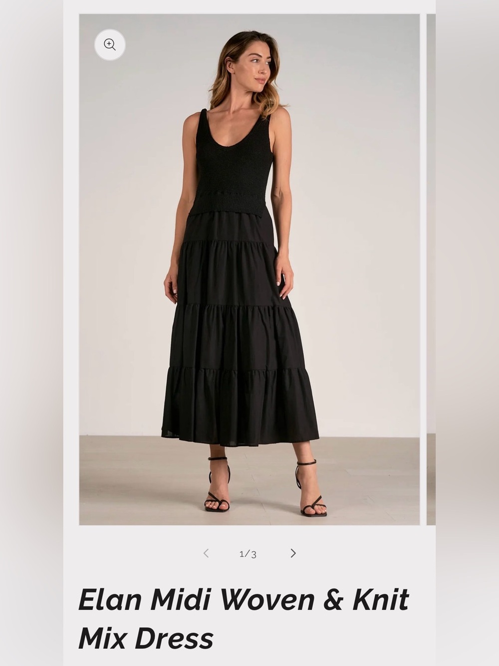 Elan Black Black Knit Bodice Tiered Woven Midi Dress Size S NWT